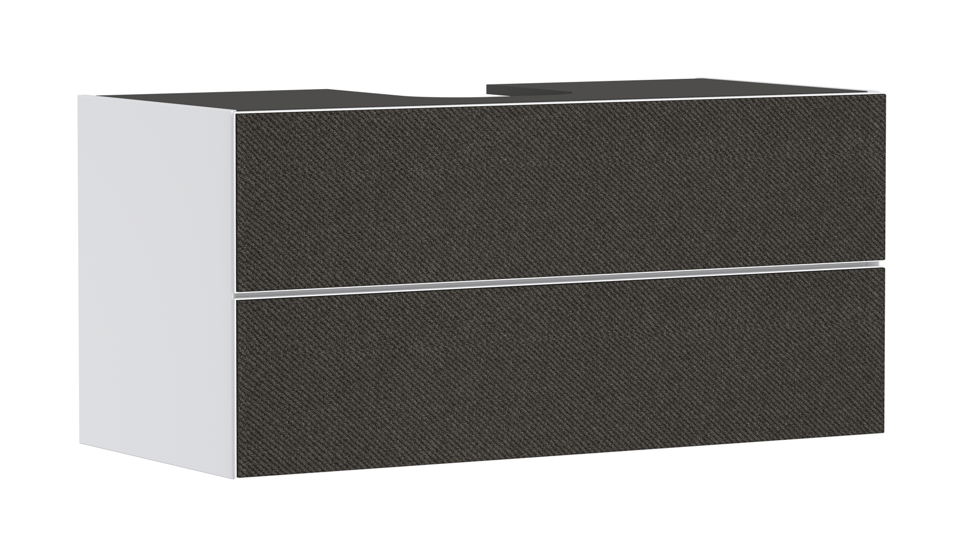 Waschtischunterschrank Mattweiß 1180/550 mit 2 Schubkästen für Konsole mit Ausschnitt mittig