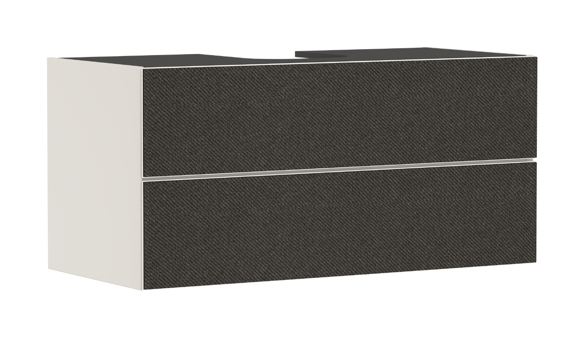 Waschtischunterschrank Sandbeige Matt 1180/550 mit 2 Schubkästen für Konsole mit Ausschnitt mittig