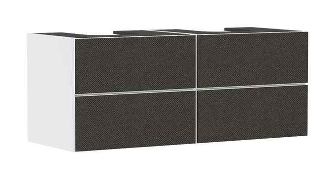 Waschtischunterschrank Mattweiß 1370/550 mit 4 Schubkästen für Konsolen mit 2 Aufsatzwaschtische/Aufsatzwaschtische geschliffen
