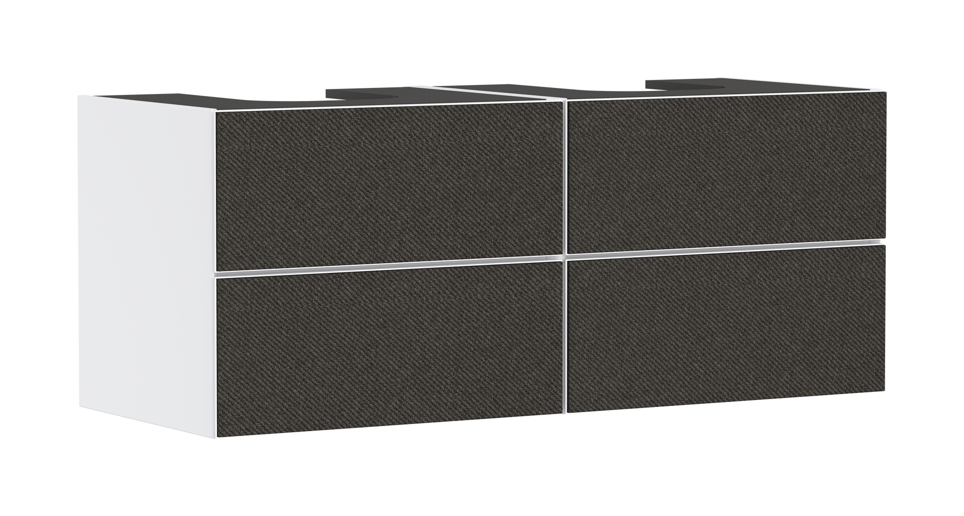 Waschtischunterschrank Mattweiß 1370/550 mit 4 Schubkästen für Konsole mit 2 Ausschnitten