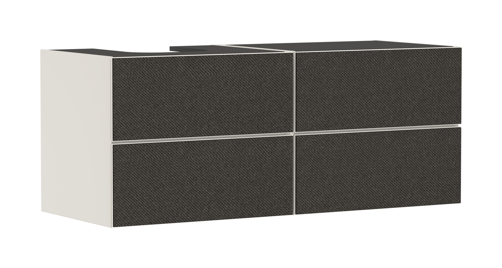 Meuble sous-lavabo Sable beige mat 1370/550 avec 4 tiroirs pour console avec découpe à gauche