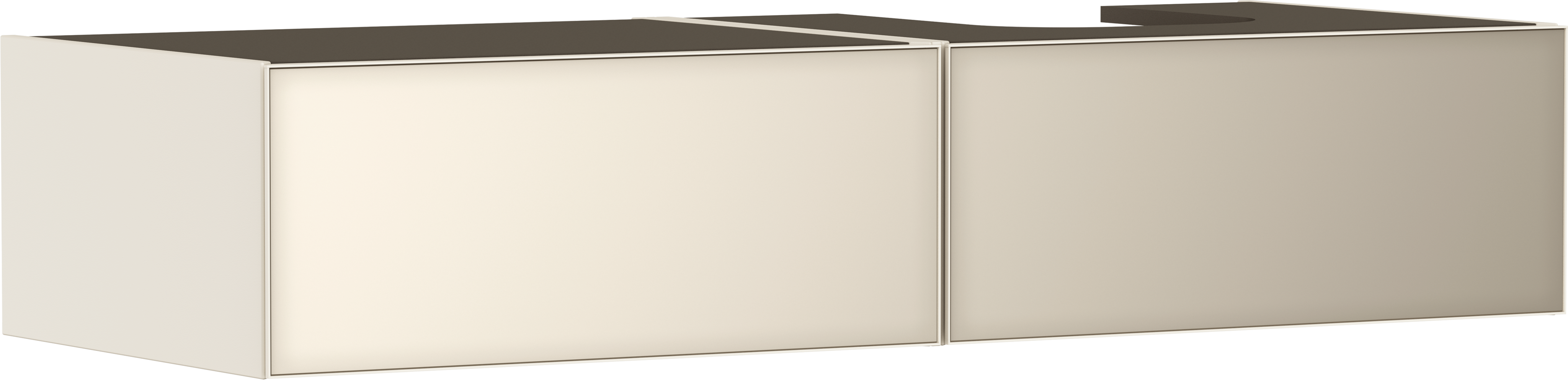 Mueble de baño beig arena mate 1370/550 con 2 cajones para consolas con recorte a la derecha