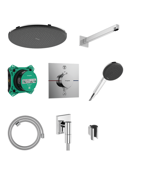 Dusjpakke til innbygging 300 1jet med termostat med iBox universal 2, ShowerSelect Comfort E, dusjbend, hånddusj 125 og tekstildusjslange 160 cm