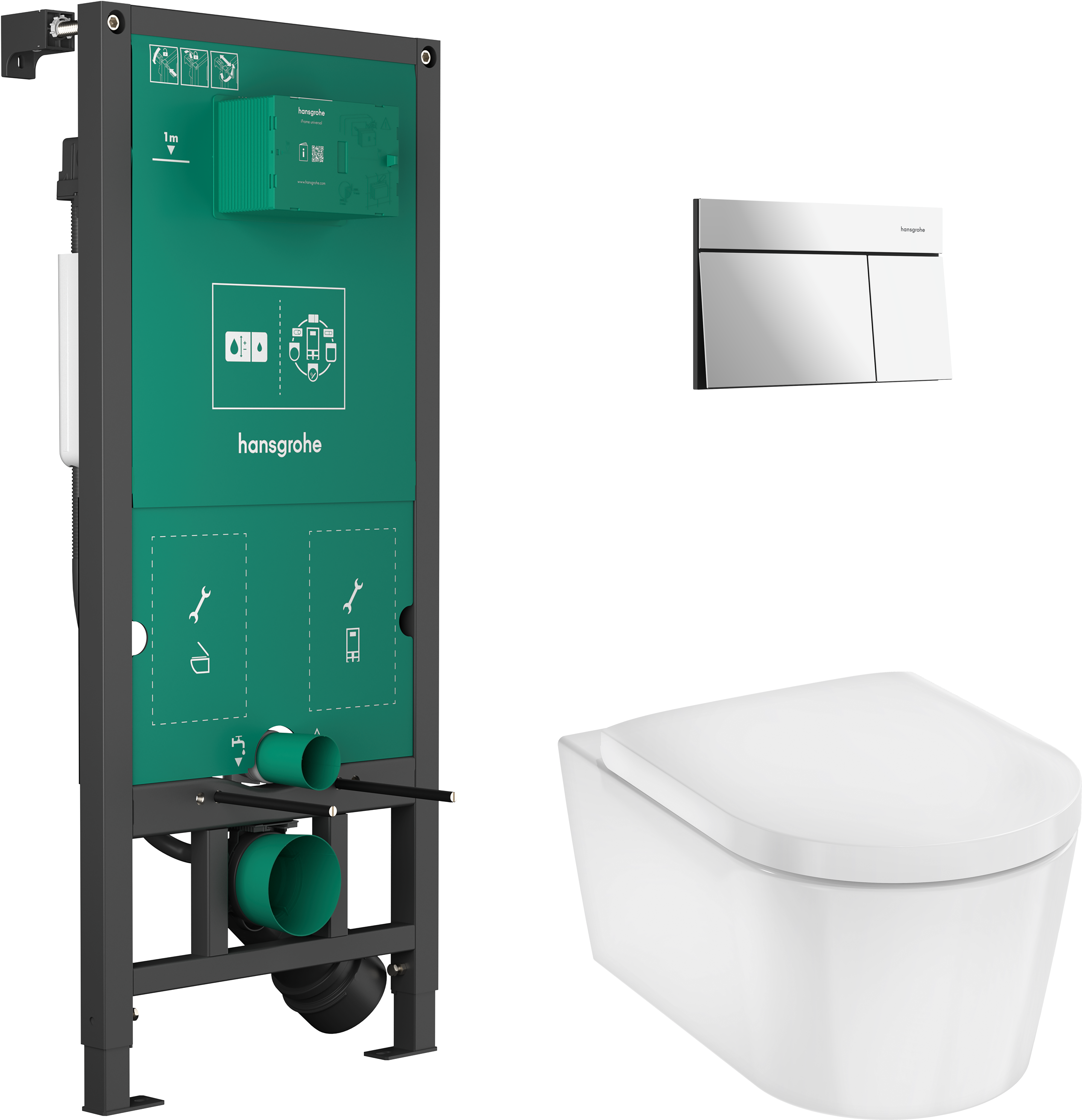 WC Complete Set with iFrame universal concealed cistern and iFrame Element E flush plate
