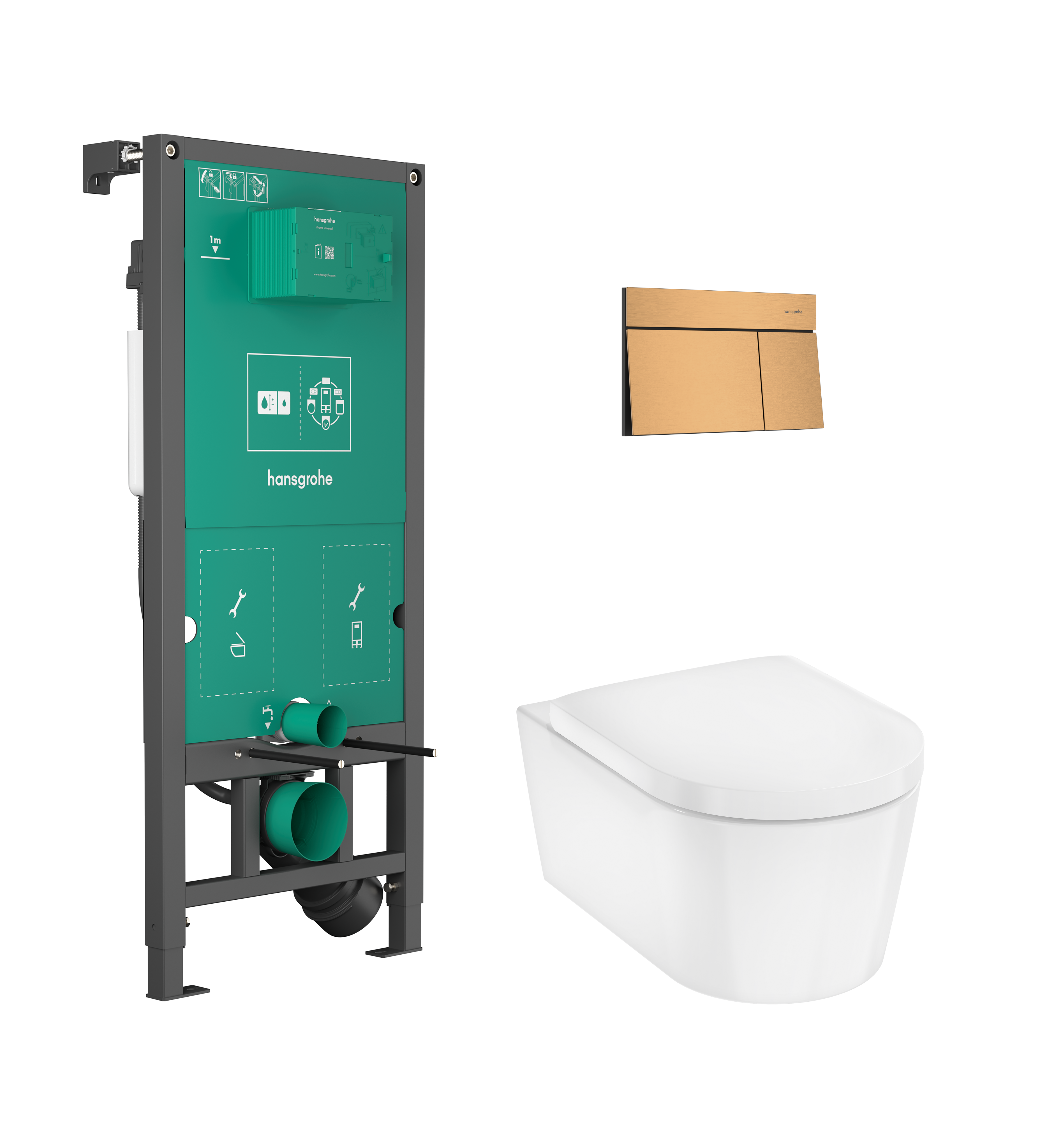 WC Komplett Set mit iFrame universal Unterspülkasten und iFrame Element E Betätigungsplatte