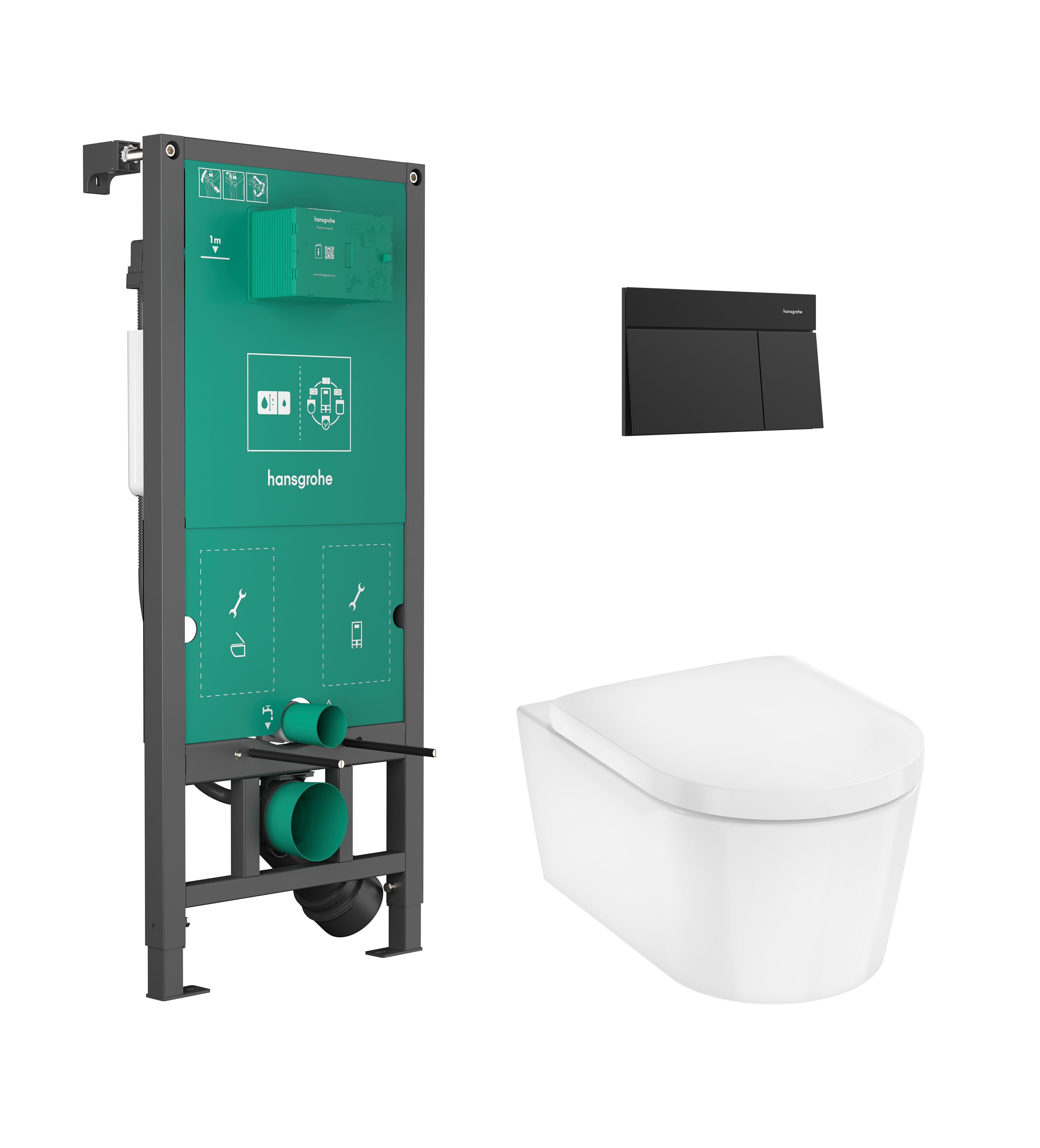 WC Complete Set with iFrame universal concealed cistern and iFrame Element E flush plate