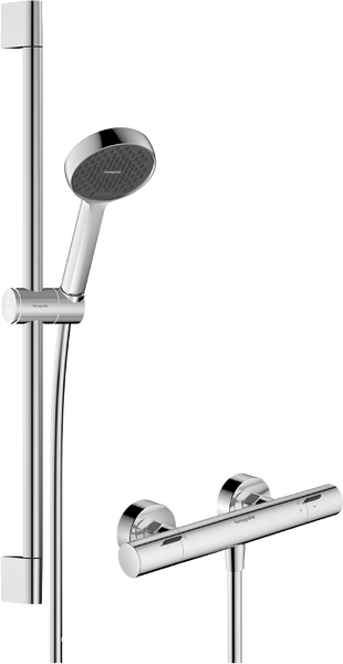 Combi set 95 2jet EcoSmart avec mitigeur thermostatique Ecostat Fine et barre de douche 65 cm