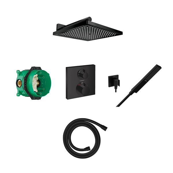 Overhead shower 240 1jet and Pulsify E baton hand shower, slide rail kit with Ecostat square thermostat