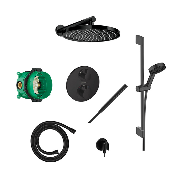 Overhead shower 240 1jet and Pulsify S baton hand shower, slide rail kit with Ecostat S thermostat