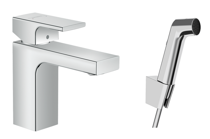 Mitigeur lavabo 100 avec douche à main Bidette et flexible de douche 160 cm