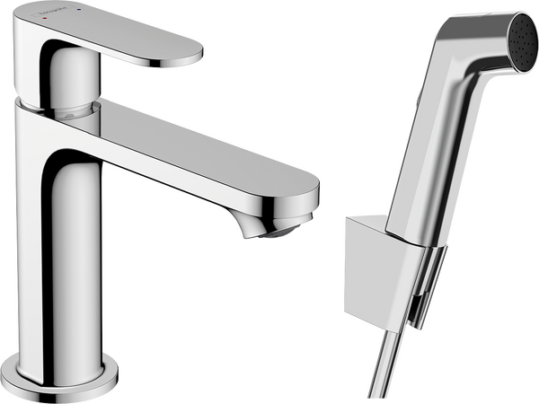 Single lever basin mixer 110 with bidette hand shower and shower hose 160 cm without waste set