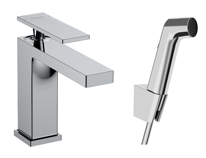 Single lever basin mixer 110 with bidette hand shower and shower hose 160 cm