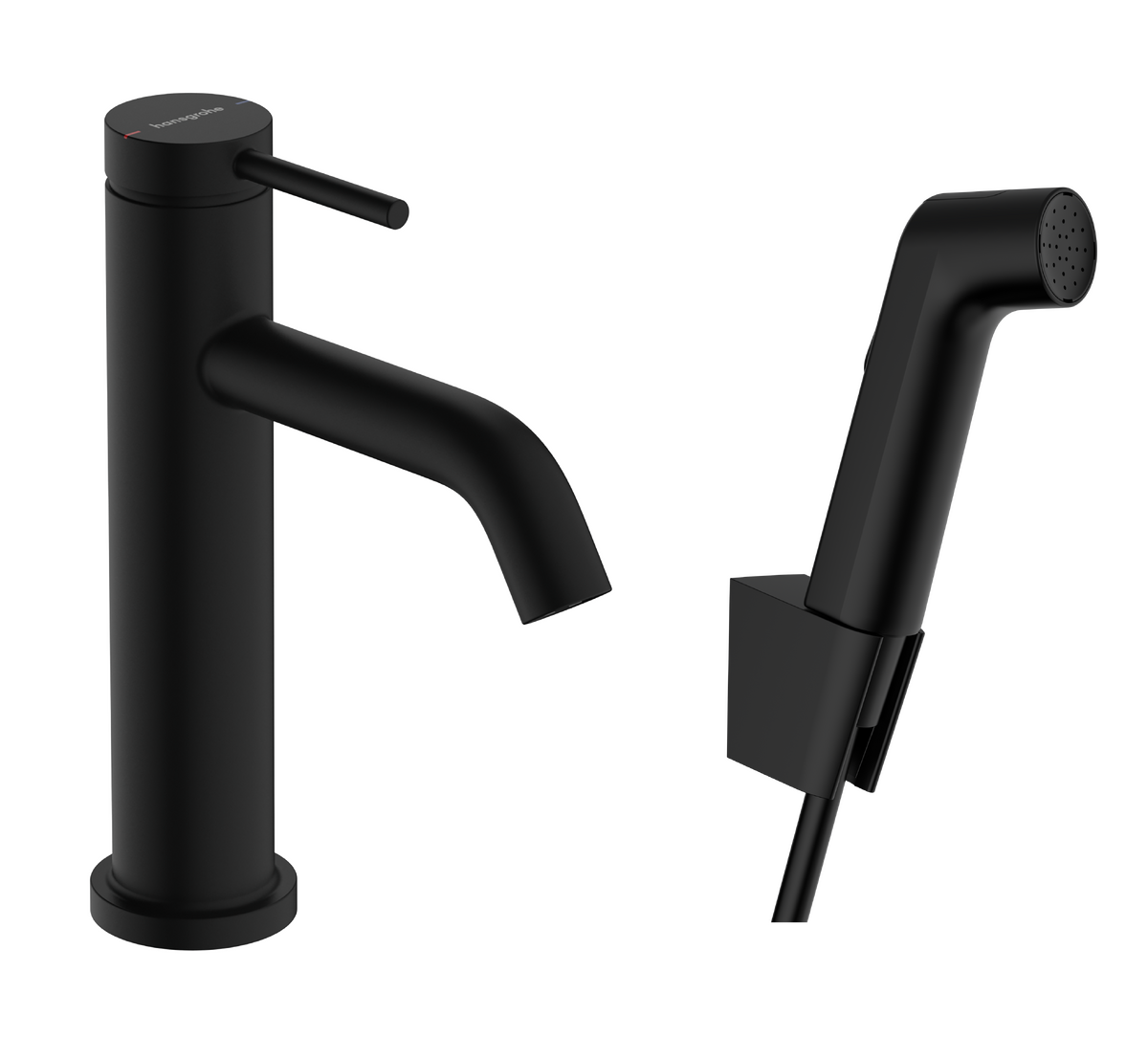 Single lever basin mixer 110 with bidette hand shower and shower hose 160 cm