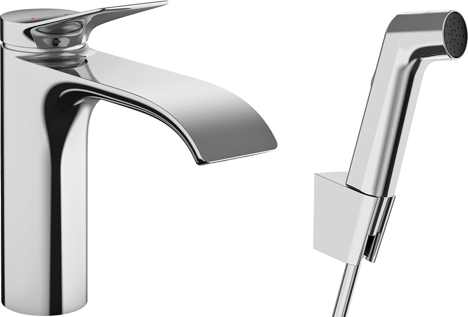 1-grepps tvättställsblandare med bidettehanddusch och 160 cm duschslang