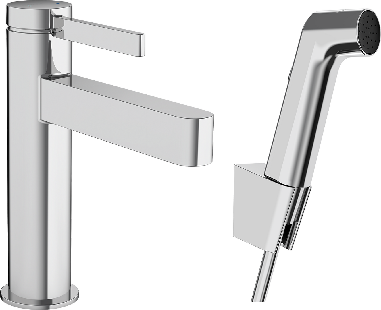 Single lever basin mixer 110 with bidette hand shower and shower hose 160 cm