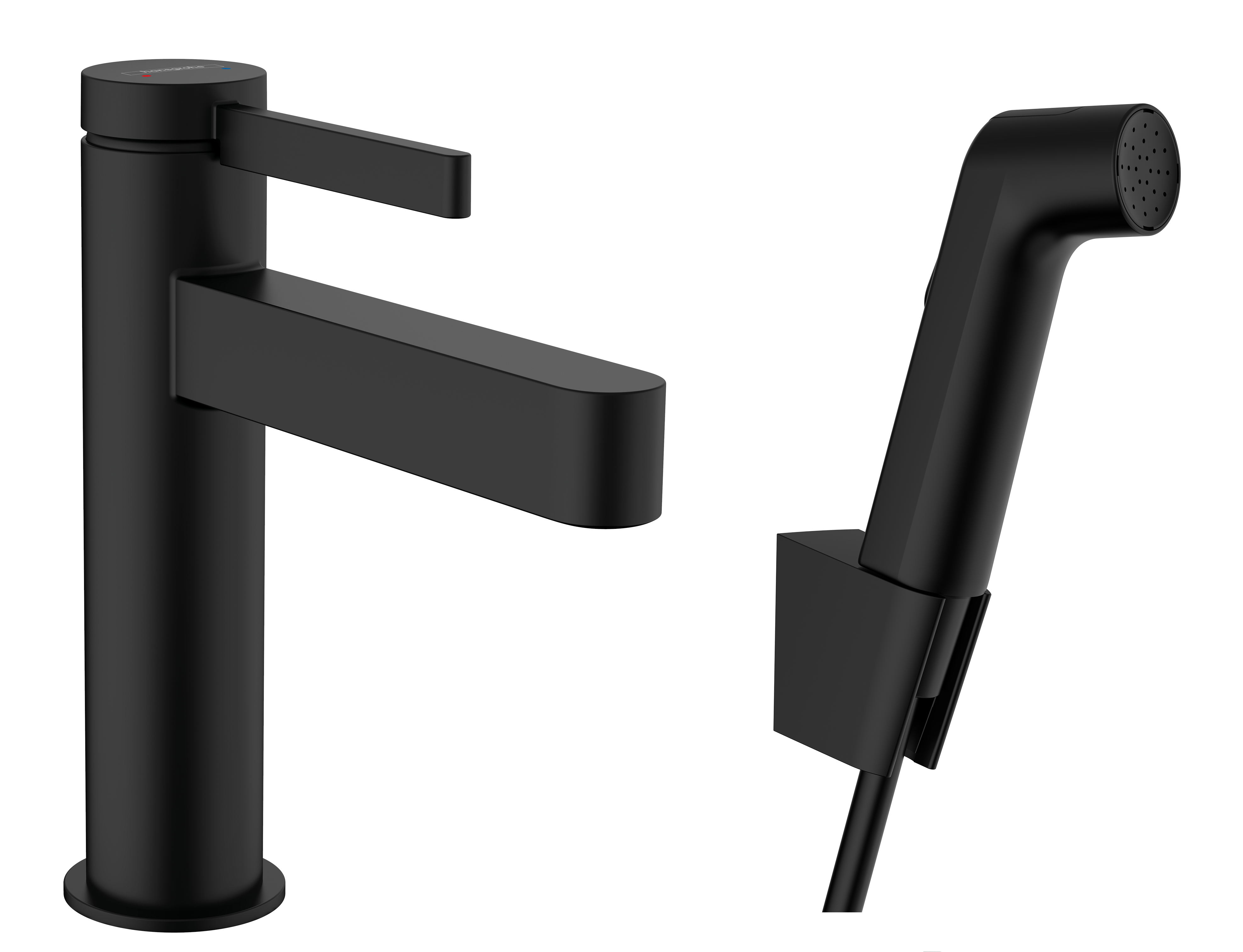 Single lever basin mixer 110 with bidette hand shower and shower hose 160 cm