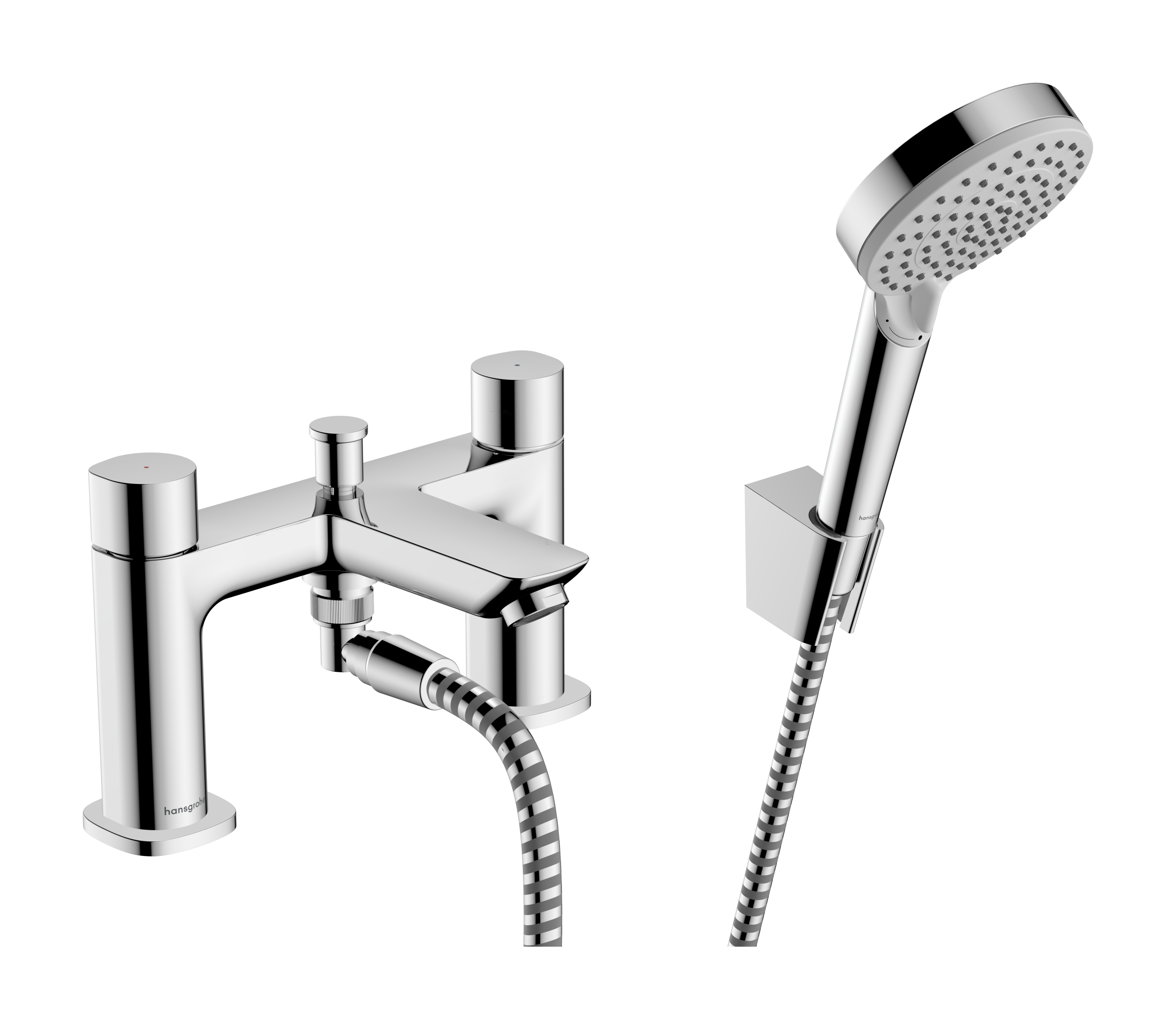 2-hole rim mounted bath mixer with diverter valve and hand shower