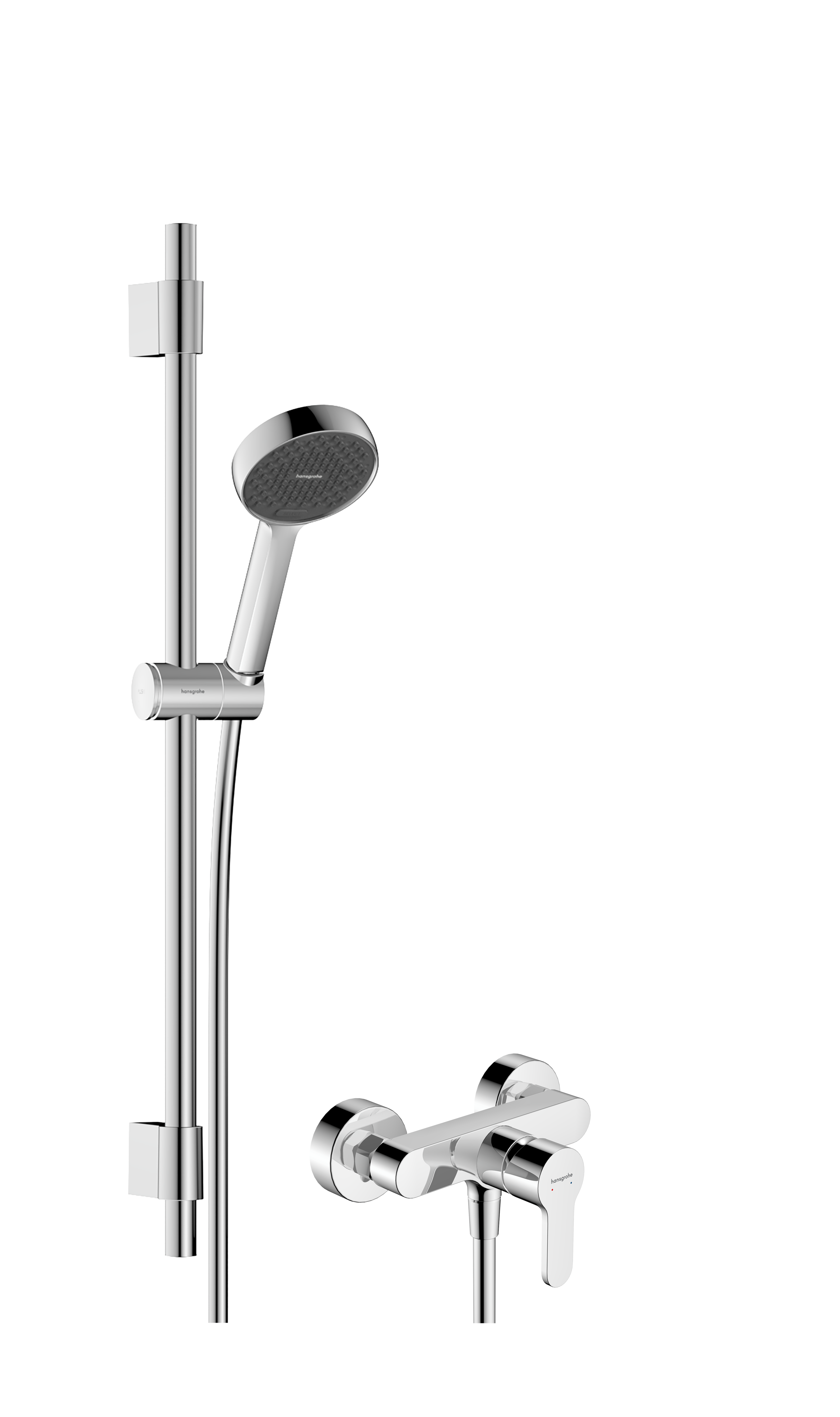 Shower system for exposed installation 95 2jet EcoSmart with single lever shower mixer and shower bar Varia 72 cm