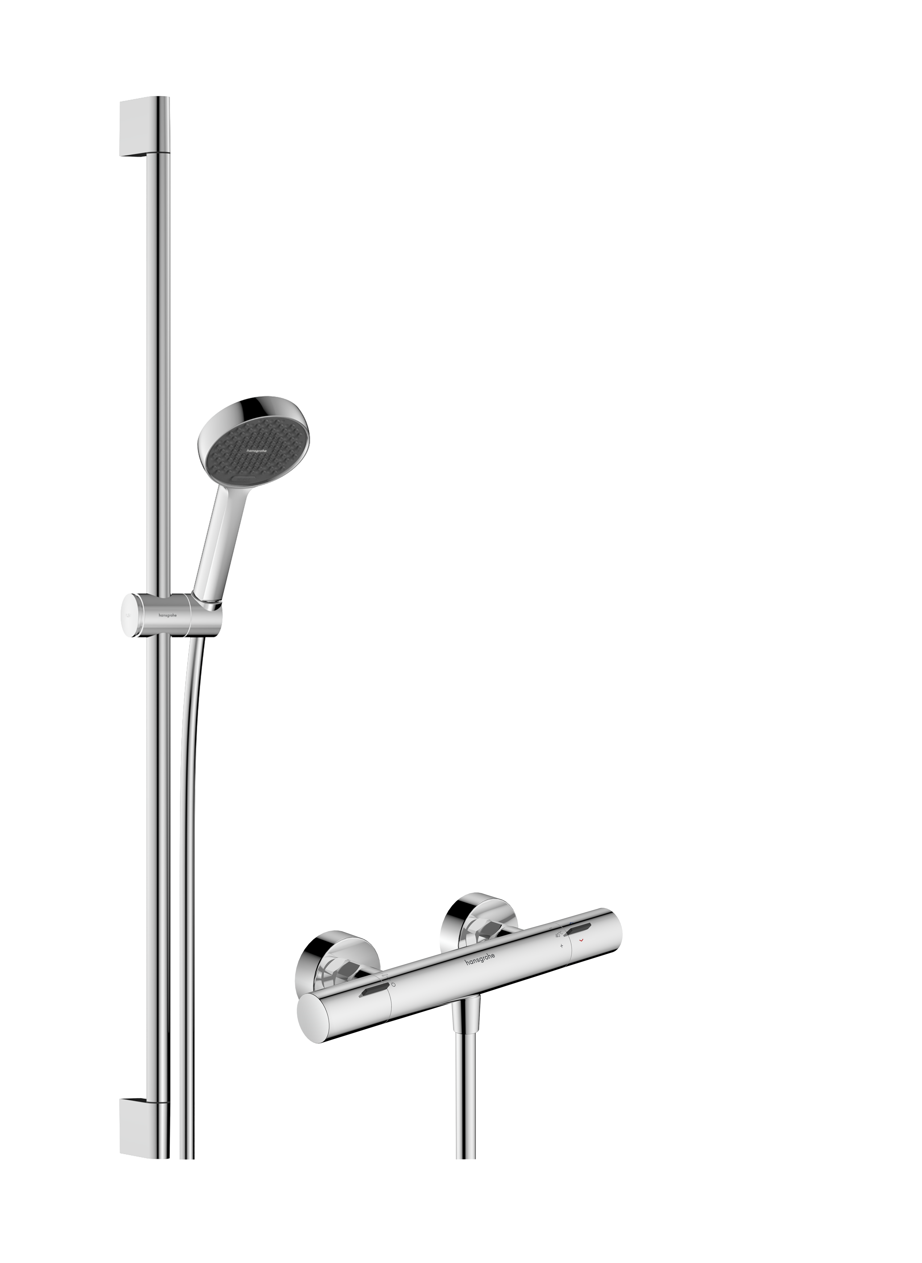 Shower system for exposed installation 95 2jet EcoSmart with Ecostat Fine and shower bar 90 cm