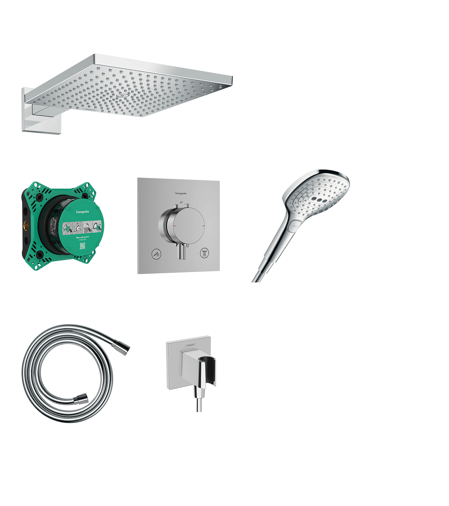 Set de ducha empotrado 300 1jet con Ecostat Comfort E y set básico iBox universal 2