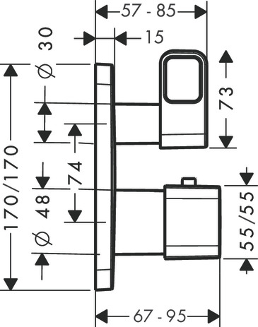 Thermostat for concealed installation with shut-off/ diverter valve