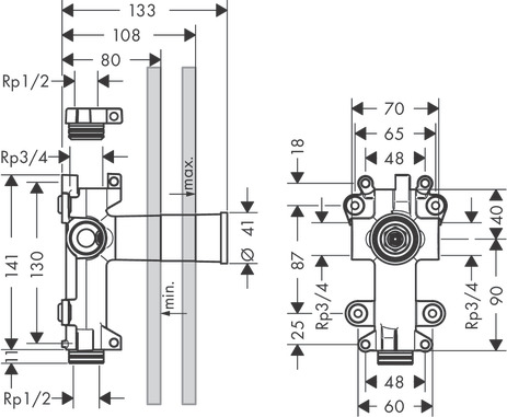 Basic set for shut-off valve 120/120 for concealed installation