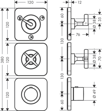 Modulo termostatico 380/120 ad incasso per 3 utenze con piastrine