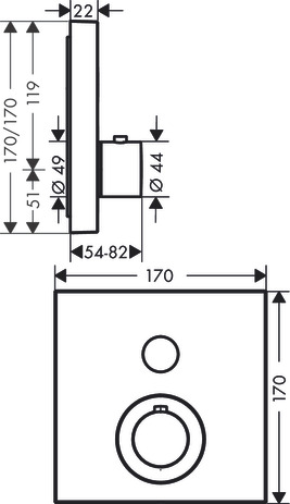 Miscelatore termostatico ad incasso square per 1 utenza
