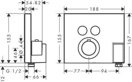 Miscelatore termostatico ad incasso square per due utenze con uscita a muro e porta doccetta