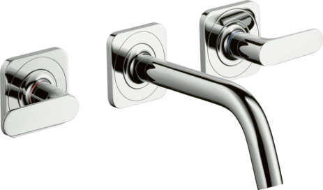 3-hole basin mixer for concealed installation wall-mounted with spout 166 mm, lever handles and escutcheons
