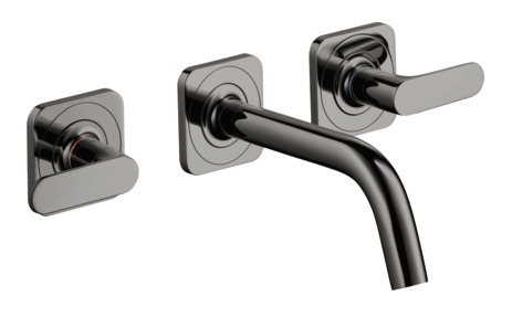 3-hole basin mixer for concealed installation wall-mounted with spout 166 mm, lever handles and escutcheons