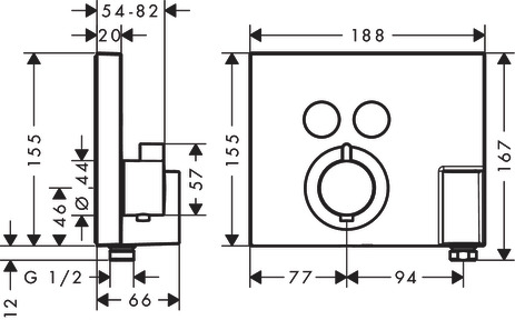 Miscelatore termostatico ad incasso per 2 utenze con connessione flessibile e supporto doccia
