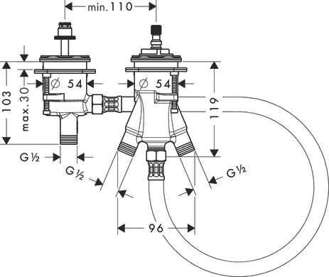 Basic set for 2-hole rim mounted thermostatic bath mixer