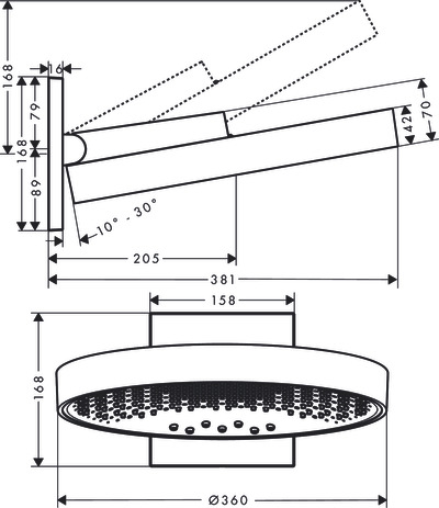 Overhead shower 360 3jet with wall connector