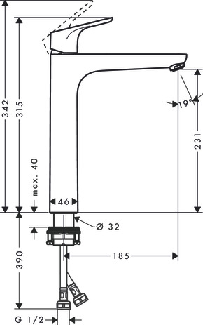 Single lever basin mixer 230 without waste set 3 ticks