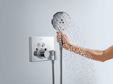 Miscelatore termostatico ad incasso per 2 utenze con connessione flessibile e supporto doccia