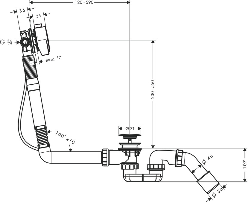 AXOR Basic Set For Bath Filler With Waste And Overflow Complete Set 