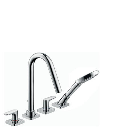 4-hole tile mounted bath mixer with lever handles and escutcheons