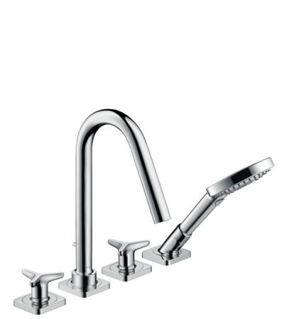 4-hole tile mounted bath mixer with star handles and escutcheons