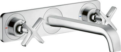 3-hole basin mixer for concealed installation wall-mounted with spout 220 mm and plate