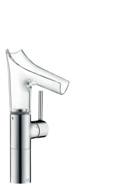 Single lever basin mixer 220 with glass spout and lever handle for wash bowls with waste set