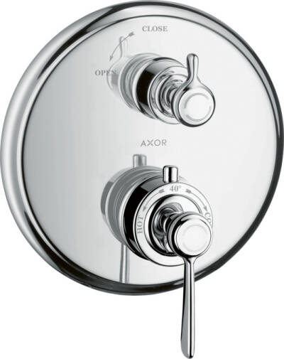 Thermostat for concealed installation with lever handle and shut-off valve