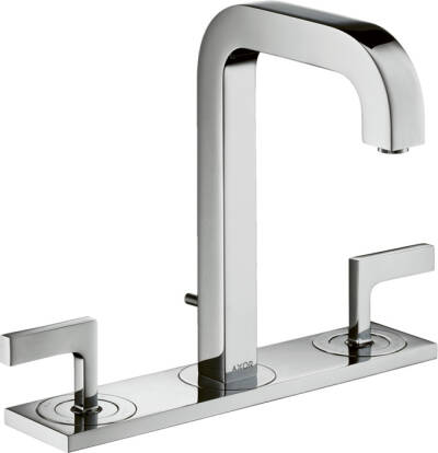 3-hole basin mixer 170 with spout 140 mm, lever handles, plate and pop-up waste set