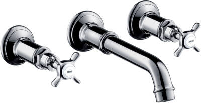 3-hole basin mixer for concealed installation wall-mounted with spout 165 - 225 mm and cross handles