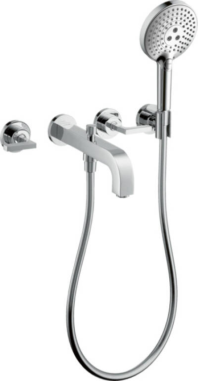 3-hole bath mixer for concealed installation wall-mounted with lever handles and escutcheons