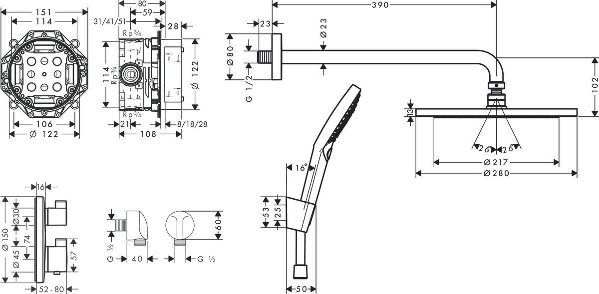 Hansgrohe Shower Combination Croma Shower System 280 1jet With