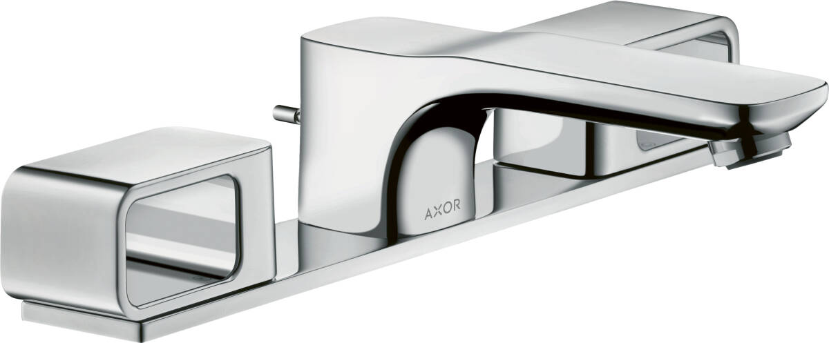 3-hole basin mixer 50 with plate and pop-up waste set, Chrome, 11040000