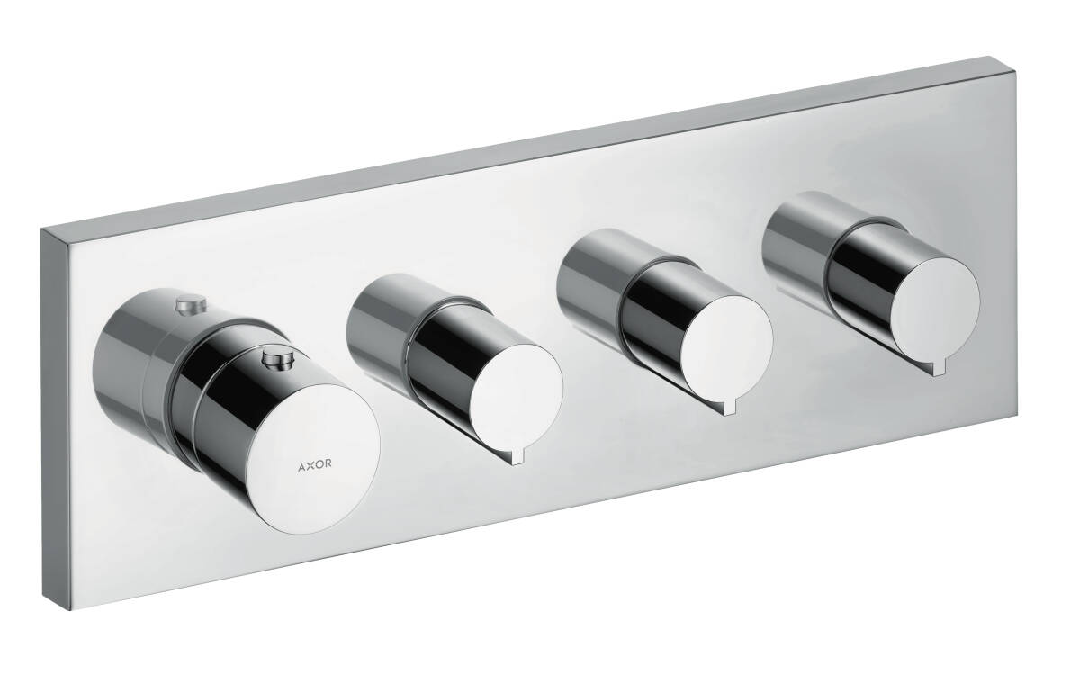 Thermostatic module 360/120 for concealed installation square for 3 functions, Polished Black Chrome, 10751330