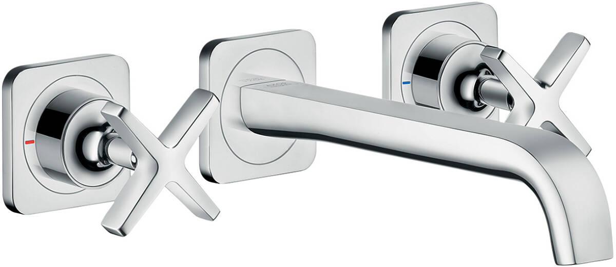 3-hole basin mixer for concealed installation wall-mounted with spout 220 mm and escutcheons, Chrome, 36107000