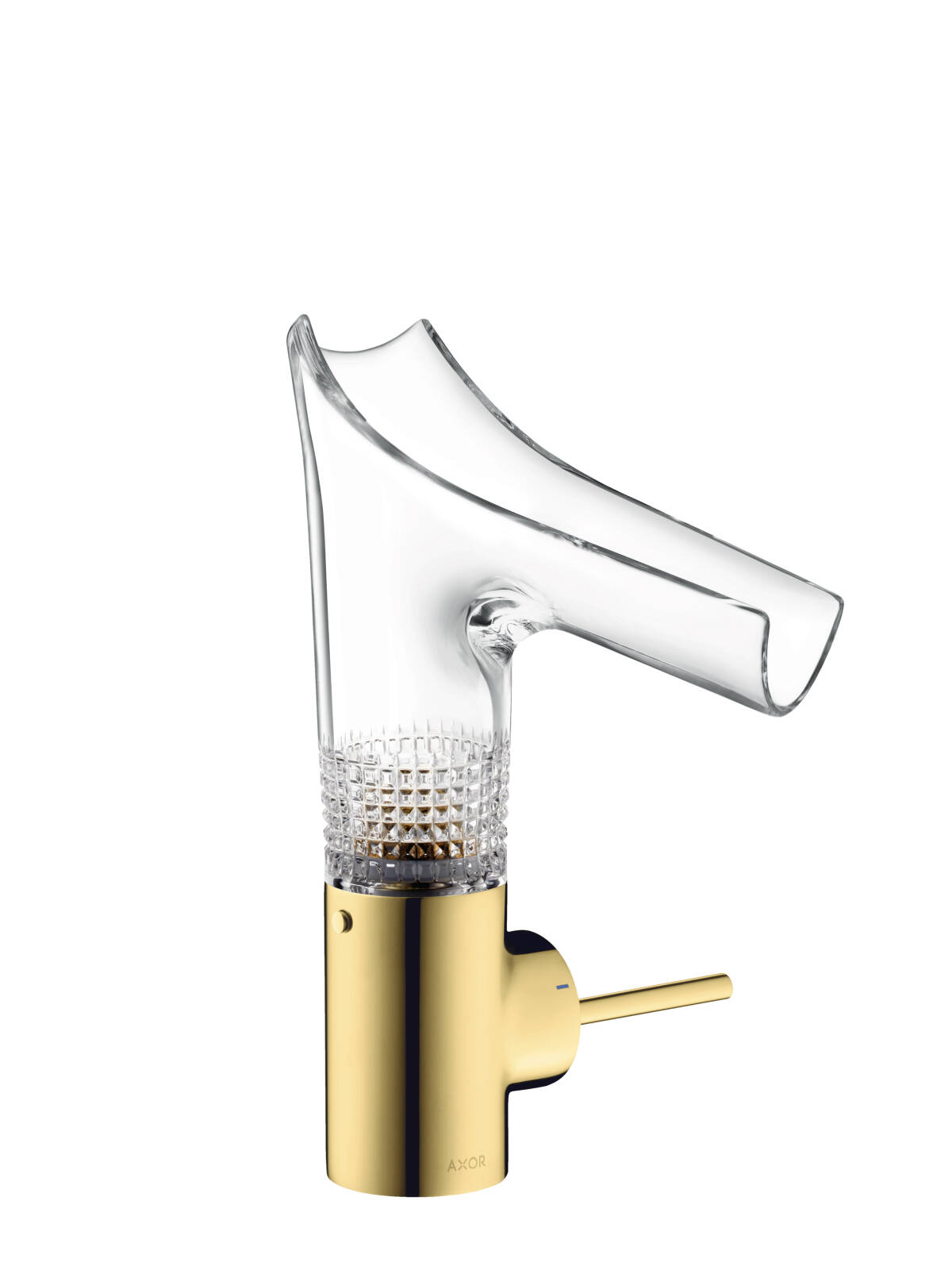 Single lever basin mixer 140 with glass spout and waste set - diamond cut, Polished Gold Optic, 12122990